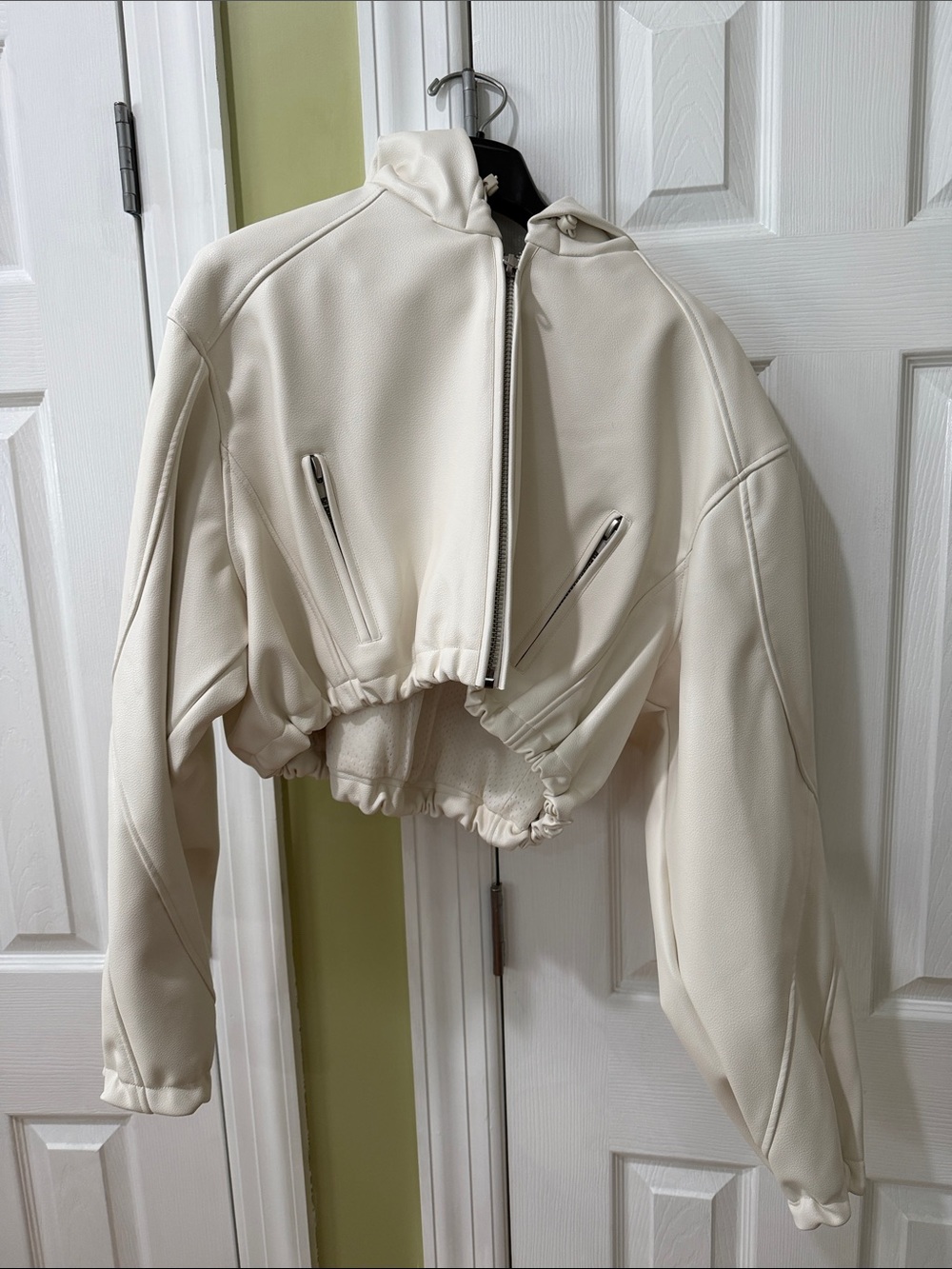 Women's Cream Cropped Bomber Jacket with Hood